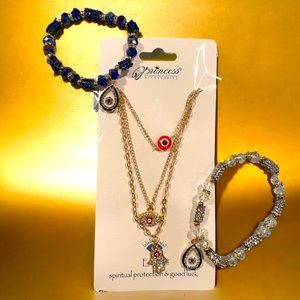 NEW 2 SET Evil Eye Triple Layered Necklace with bracelet.